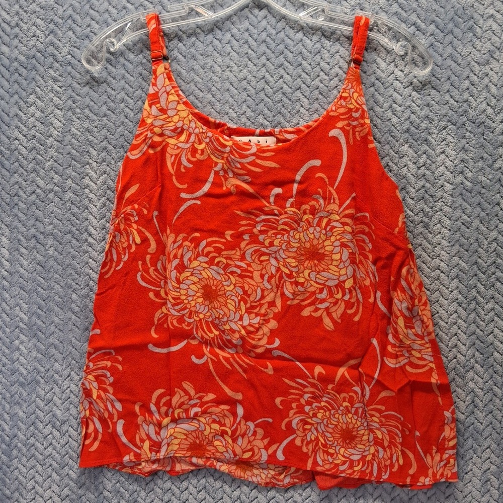 Cabi Red Floral Chrysanthemum Cami Top Adjustable Straps Style 777 Size S